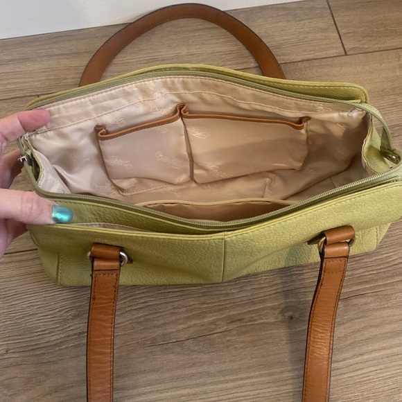 Fossil | Chartreuse Green and Brown Pebbled Leather shoulder bag | Vintage - Picture 8 of 15